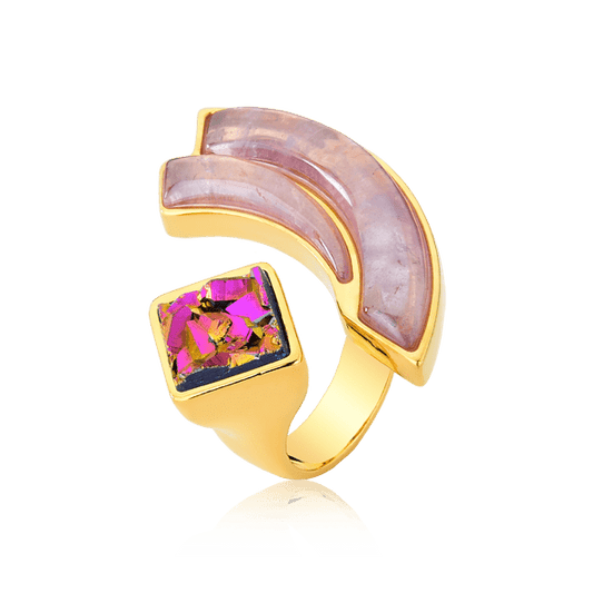 Anel Strelitzia - Ametista e Drusa Multicolorida Semijoias de luxo e design exclusivo