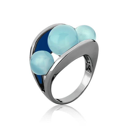 Anel Sublime - Esmaltado Azul Anil/Ágata Azul Céu Semijoias de luxo e design exclusivo