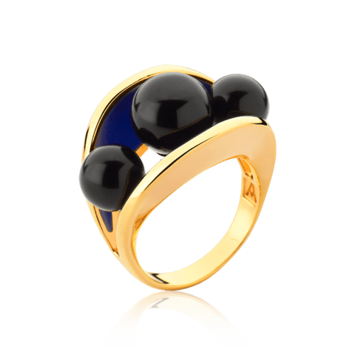 Anel Sublime - Esmaltado Azul Anil/Obsidiana Negra Semijoias de luxo e design exclusivo