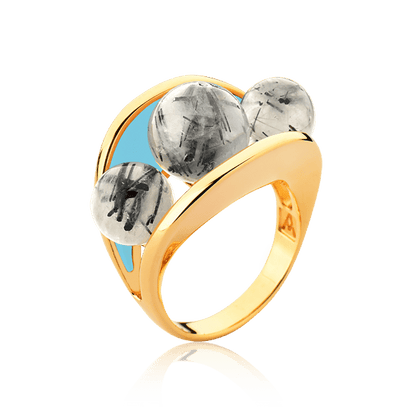 Anel Sublime - Esmaltado Azul Céu/ Quartzo Grafite Semijoias de luxo e design exclusivo