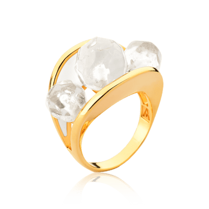 Anel Sublime - Esmaltado Branco/Cristal de Rocha Semijoias de luxo e design exclusivo