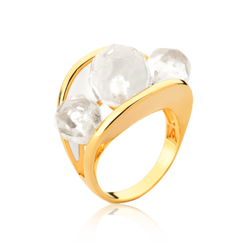 Anel Sublime - Esmaltado Branco/Cristal de Rocha Semijoias de luxo e design exclusivo