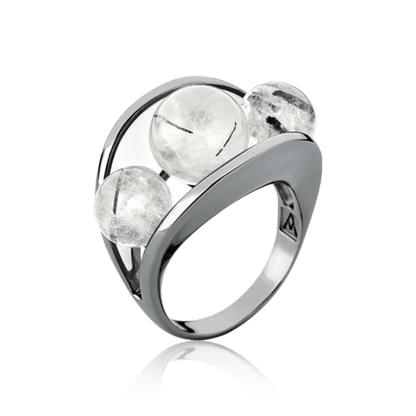 Anel Sublime - Esmaltado Branco/Quartzo Grafitado Semijoias de luxo e design exclusivo