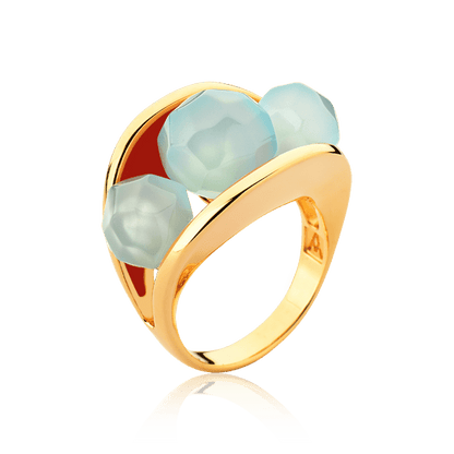 Anel Sublime - Esmaltado Laranja/Ágata Azul Céu Semijoias de luxo e design exclusivo