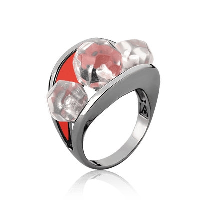 Anel Sublime - Esmaltado Laranja/ Cristal de Rocha Semijoias de luxo e design exclusivo