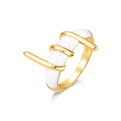 Anel Trama - Esmaltação Branca Semijoias de luxo e design exclusivo