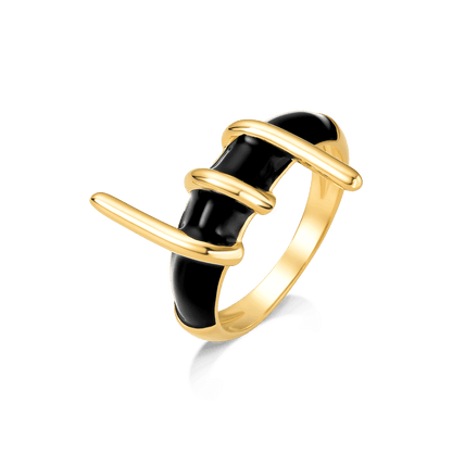 Anel Trama - Esmaltação preta Semijoias de luxo e design exclusivo