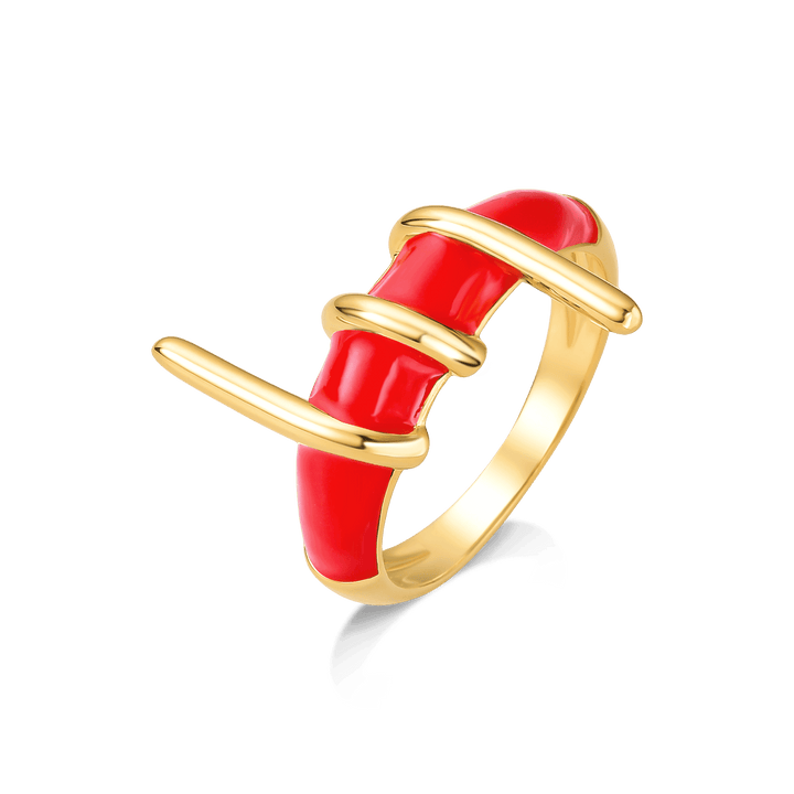 Anel Trama - Esmaltação Vermelha Semijoias de luxo e design exclusivo