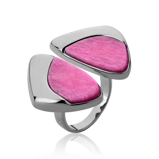Anel Ailes com Feldspato Rosa Pink em Banho de Ouro 18K