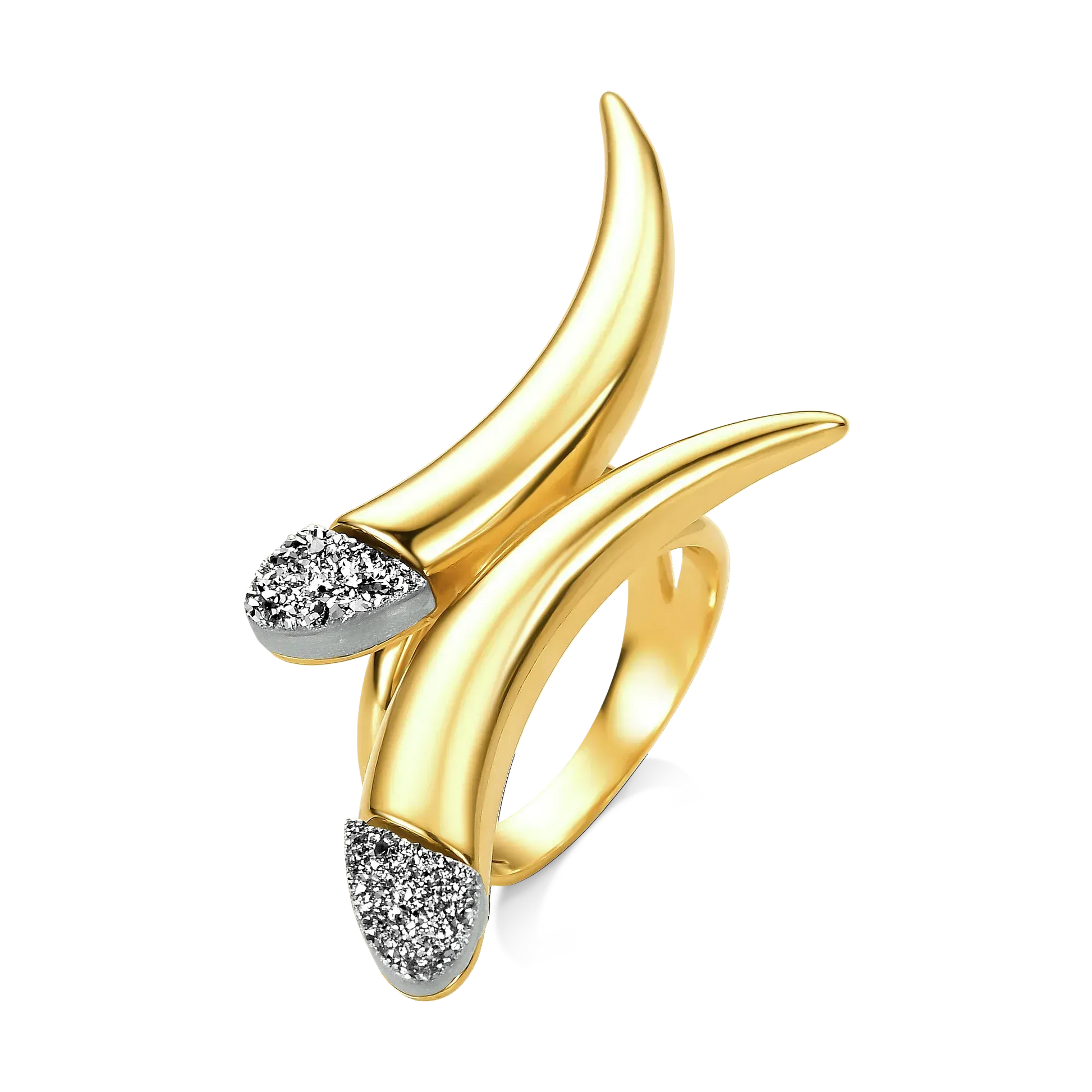 O Anel Caminhos com Drusa Metalizada e Banho de Ouro 18K é uma joia de textura e brilho excepcionais. A Drusa Metalizada, com seu acabamento cintilante e único, é magnificamente emoldurada pelo Ouro 18K, oferecendo um toque de modernidade e sofisticação inigualável.