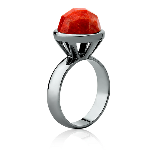 Anel Classic - Feldspato Laranja | Banho Ródio Negro | Aimer Joias