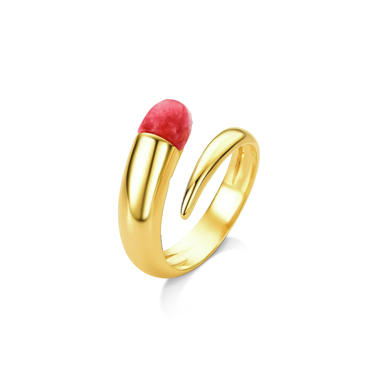 O Anel Momento com Feldspato Vermelho em Banho de Ouro 18K é uma joia de impacto. O tom vibrante e a energia do Feldspato Vermelho Cabochão são enaltecidos pelo Banho de Ouro, ideal para quem busca luxo com atitude.