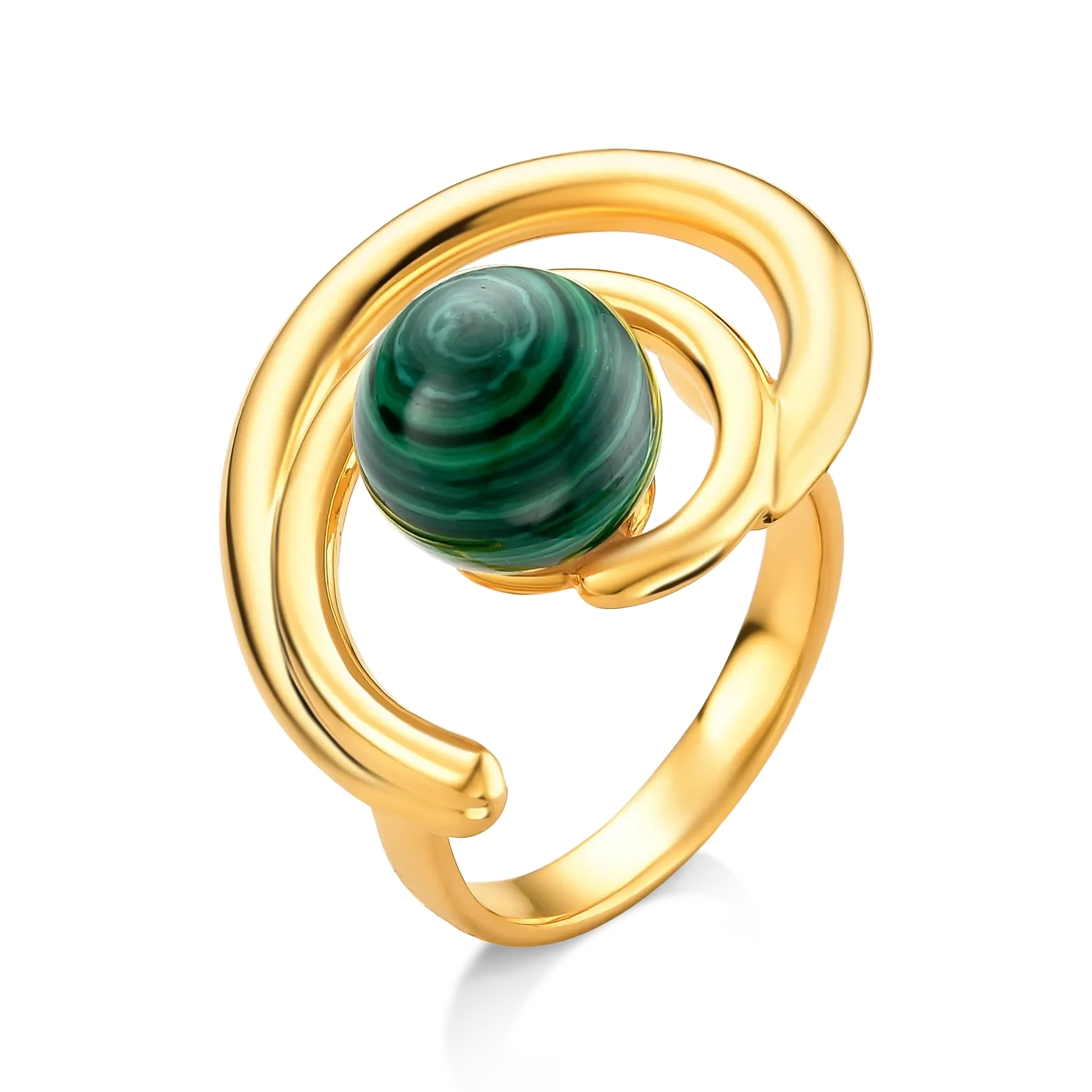 Anel Espiral com Malaquita em Banho de Ouro 18K