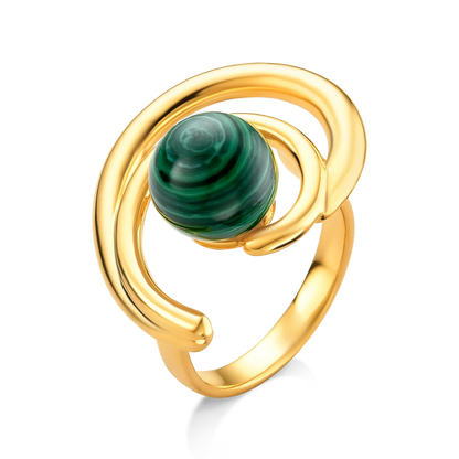 Anel Espiral com Malaquita em Banho de Ouro 18K