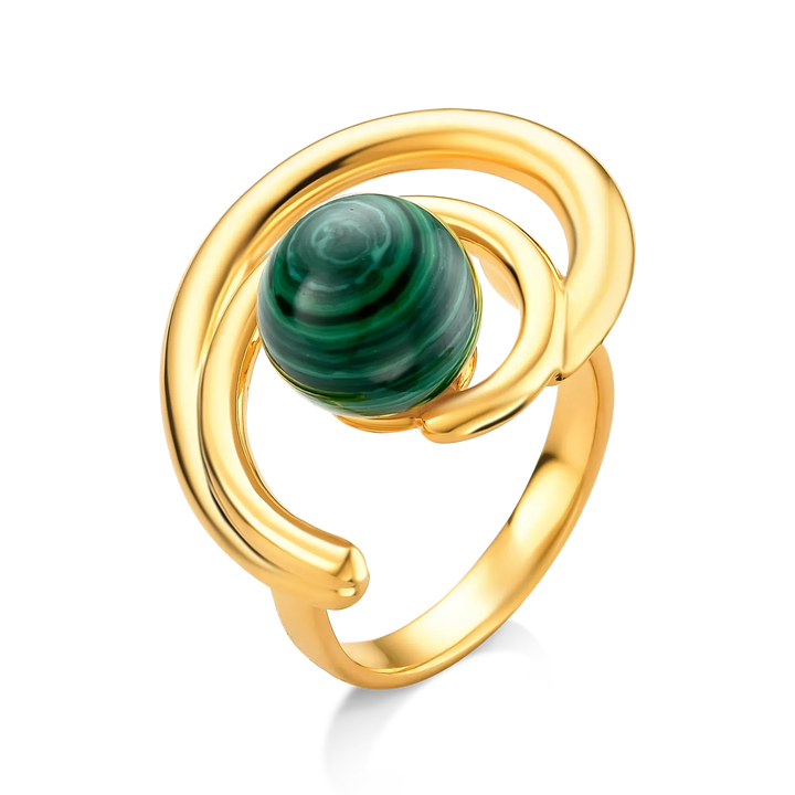 Anel Espiral com Malaquita em Banho de Ouro 18K
