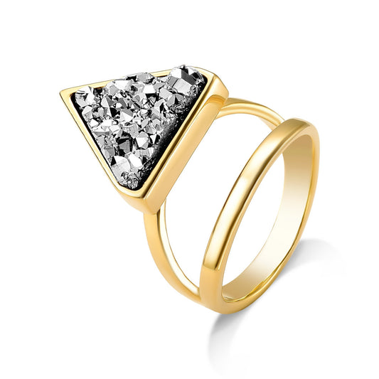  Anel Dynamis com Drusa Platina em Banho de Ouro 18K 