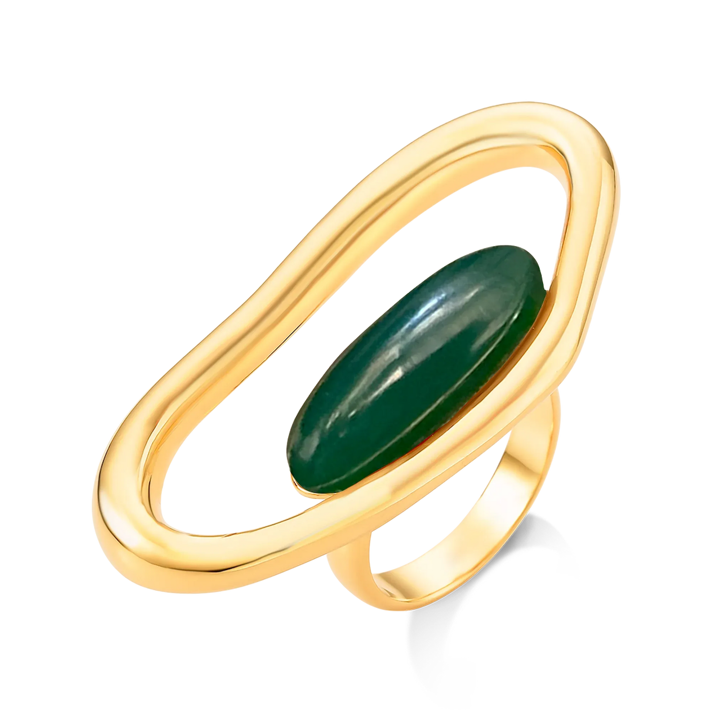 Use o Anel Reconectar Ágata Verde em Banho de Ouro 18K para atrair equilíbrio, prosperidade e renovação para o seu dia a dia.