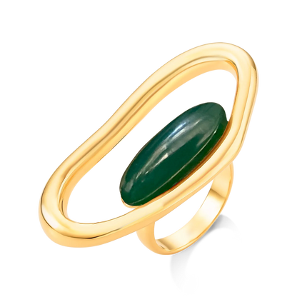 Use o Anel Reconectar Ágata Verde em Banho de Ouro 18K para atrair equilíbrio, prosperidade e renovação para o seu dia a dia.