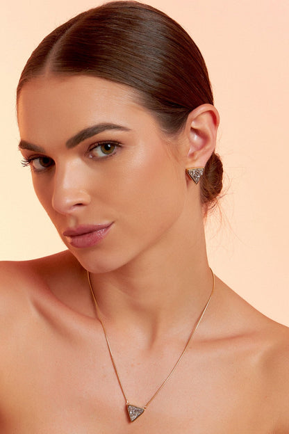 Brinco Dynamís com Drusa Platina em Banho de Ouro 18K