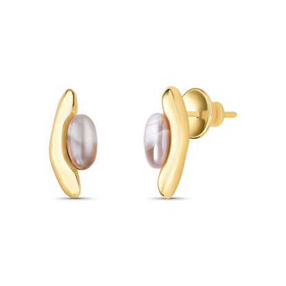 Brinco Sentir com Ágata Cinza Listrada em Banho de Ouro 18K para atrair harmonia, proteção e clareza para a sua jornada.