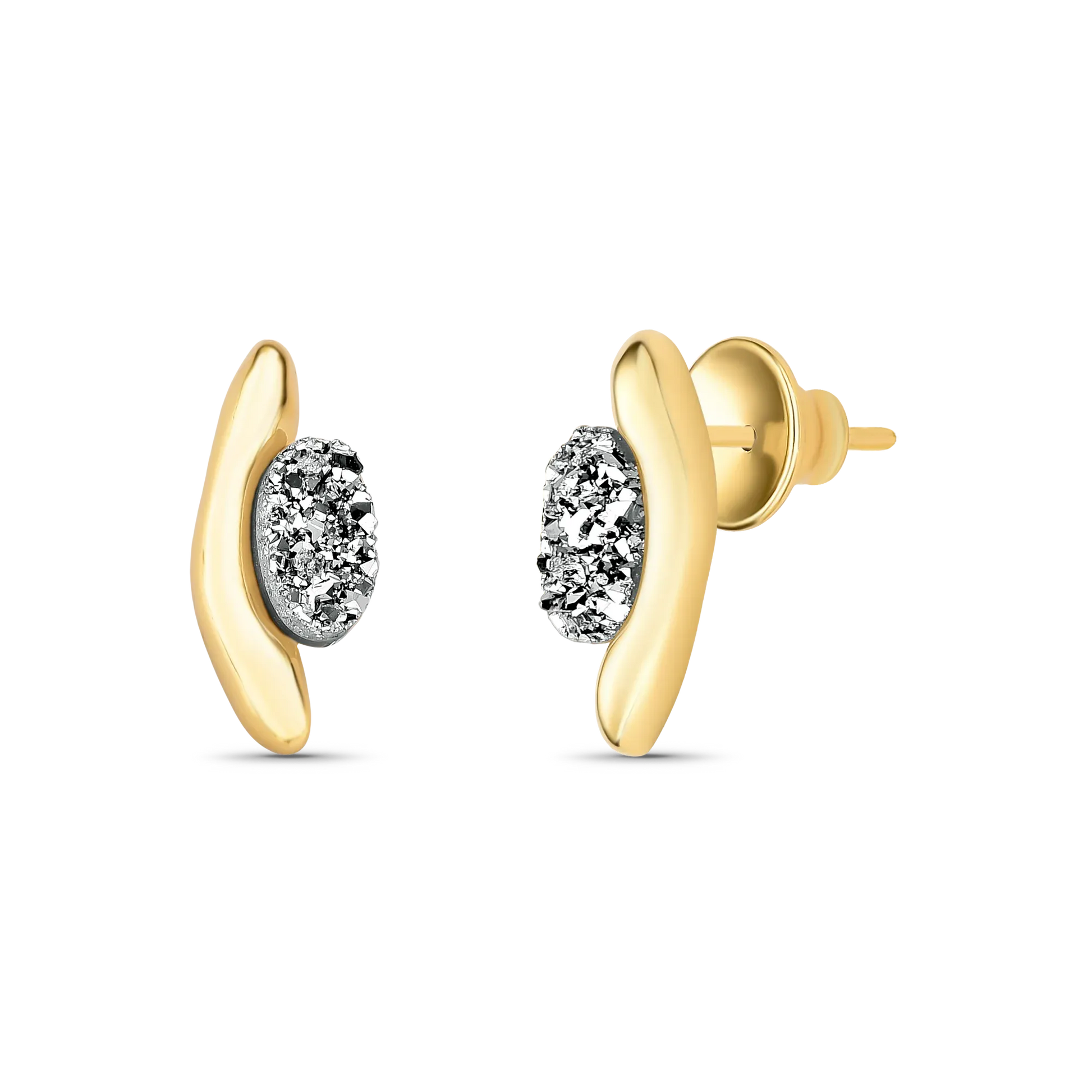 Brinco Sentir Drusa Platina Banho de Ouro 18K