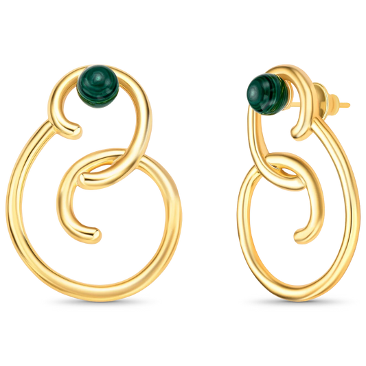 Use o Brinco Trajetos com Malaquita em Banho de Ouro 18K para transformação e fortalecer sua intuição.