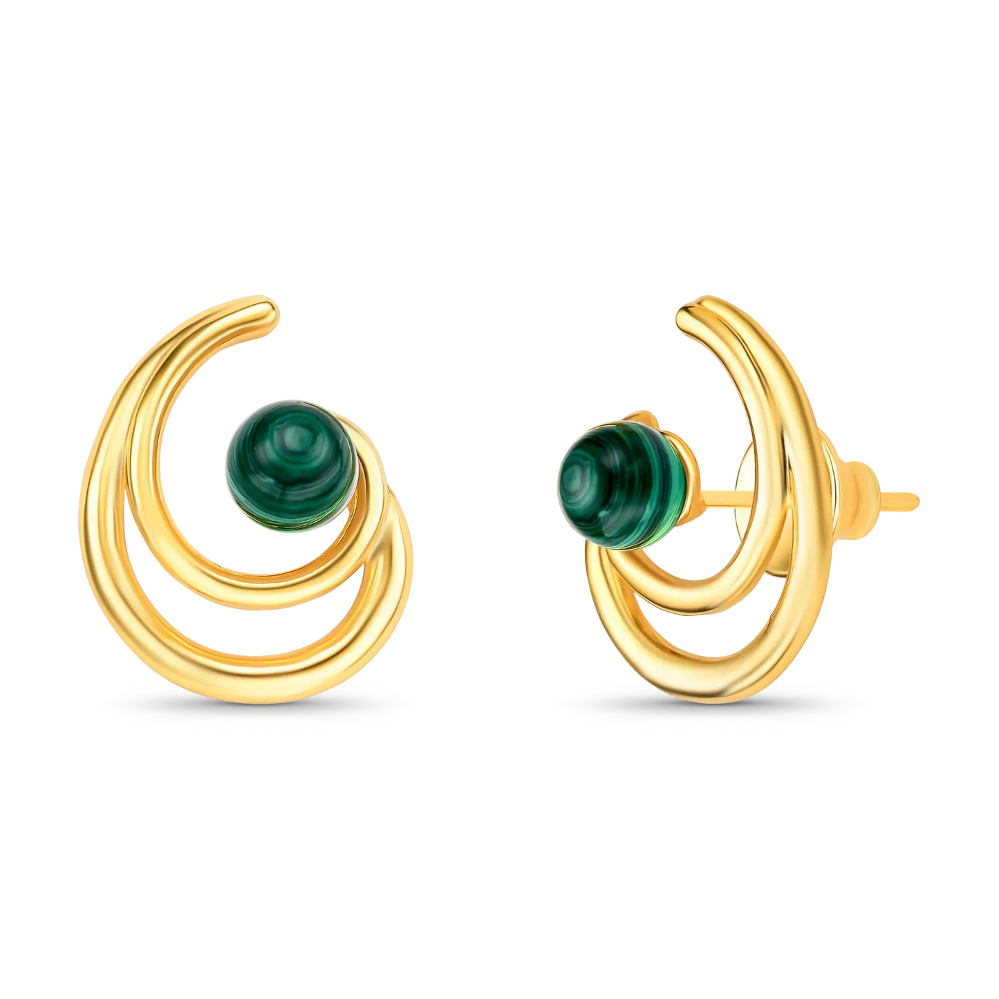 Use o Brinco Espiral com Malaquita em Banho de Ouro 18K para transformação e fortalecer sua intuição.