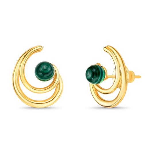 Use o Brinco Espiral com Malaquita em Banho de Ouro 18K para transformação e fortalecer sua intuição.