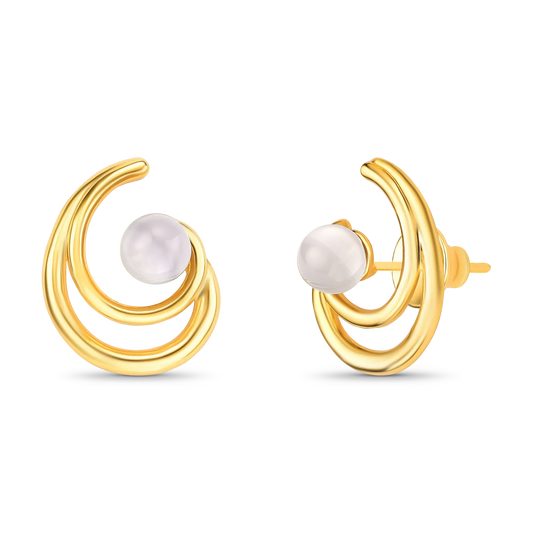 Brinco Espiral com Ágata Cinza Listrada em Banho de Ouro 18K