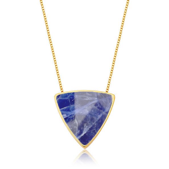 Colar Triângulo com Sodalita em Banho de Ouro 18K - AIMER JOIAS