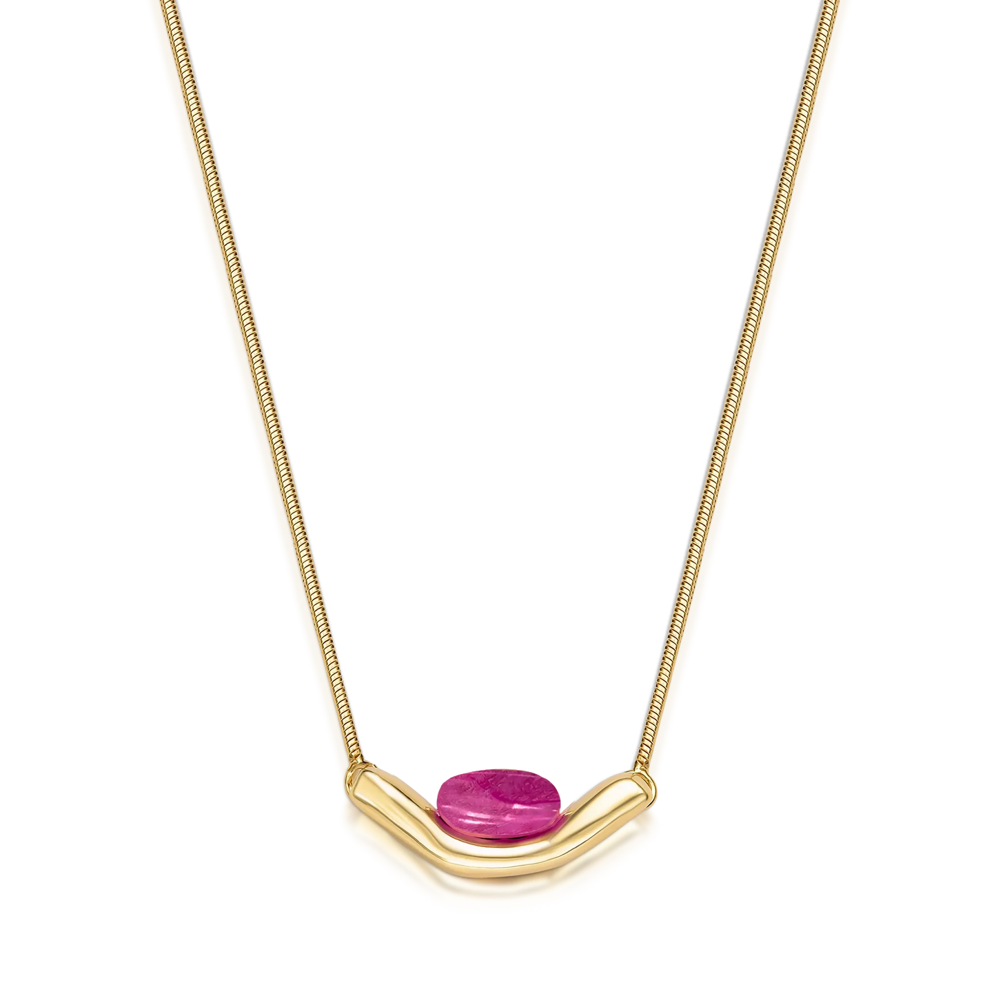 Colar Sentir - Feldspato Rosa Pink  Banho de Ouro 18K