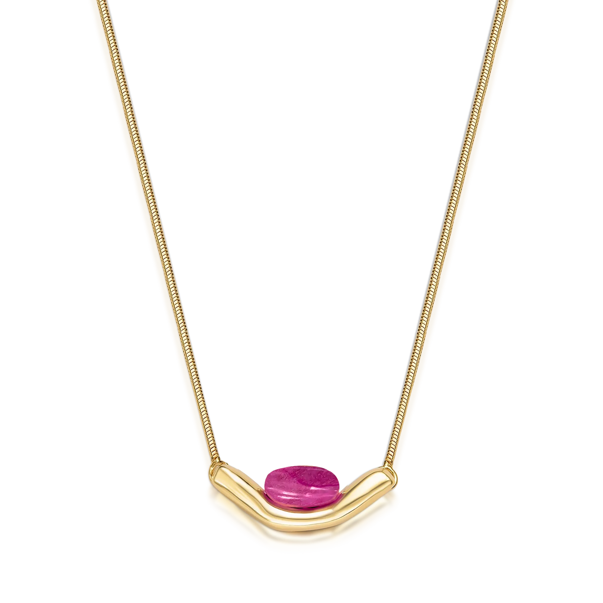 Colar Sentir - Feldspato Rosa Pink  Banho de Ouro 18K