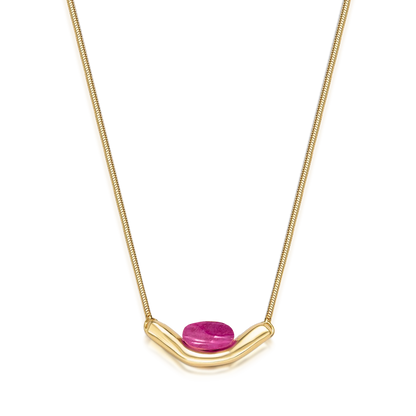 Colar Sentir - Feldspato Rosa Pink  Banho de Ouro 18K
