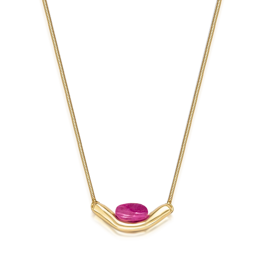 Colar Sentir - Feldspato Rosa Pink  Banho de Ouro 18K