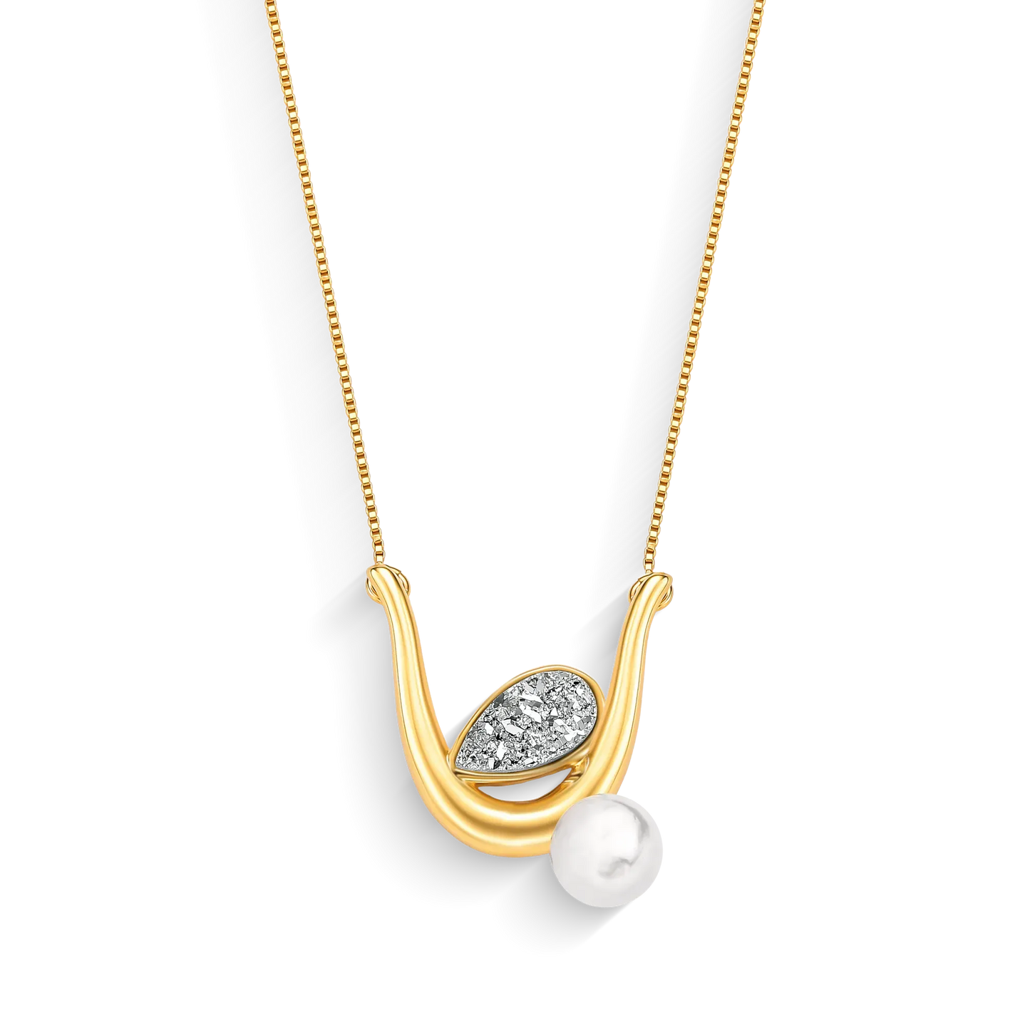 Use o Colar Recomeço com Howlita Branca e Drusa Platina em Banho de Ouro 18K para transformação e fortalecer sua intuição.