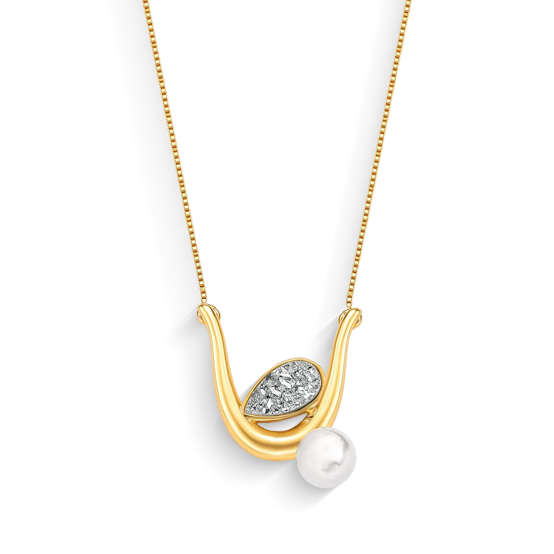 Use o Colar Recomeço com Howlita Branca e Drusa Platina em Banho de Ouro 18K para transformação e fortalecer sua intuição.