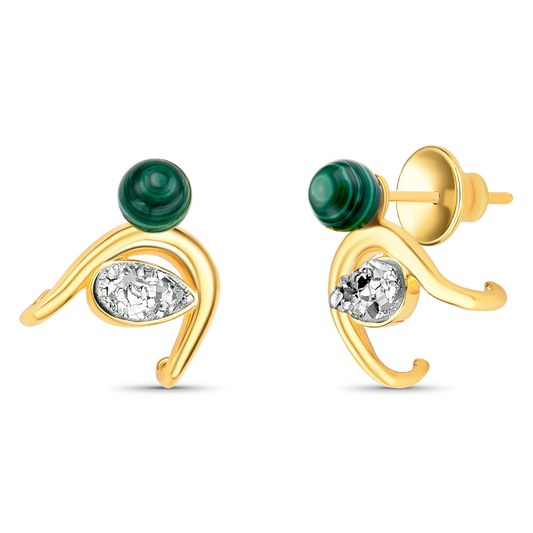 Brinco Recomeço com Malaquita e Drusa Platina em Banho de Ouro 18K 