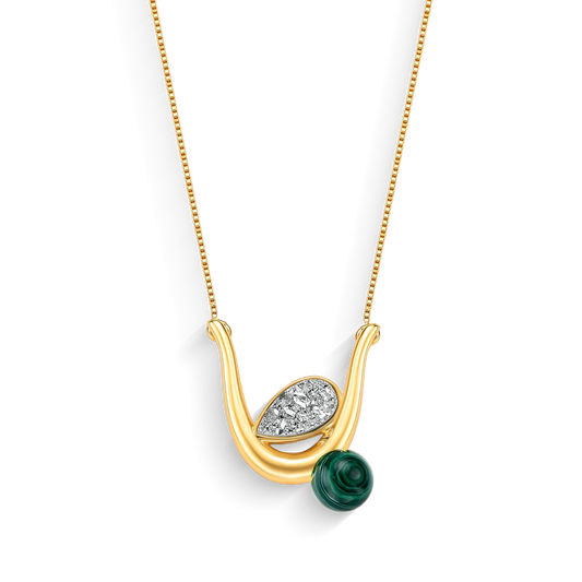 Colar Recomeço - Malaquita e Drusa Platina