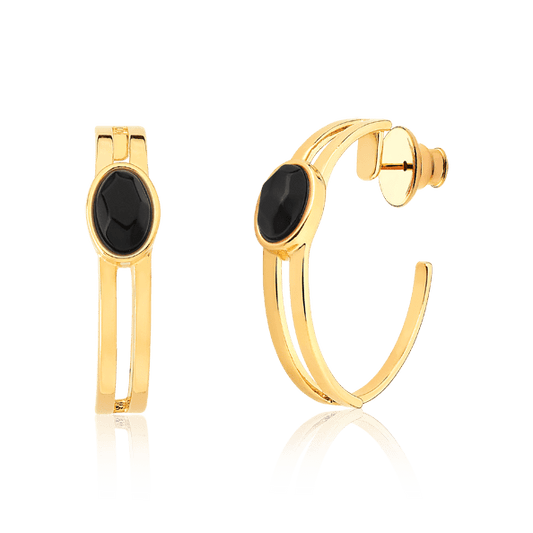 Argola Essencial Oval - Obsidiana Negra Semijoias de luxo e design exclusivo