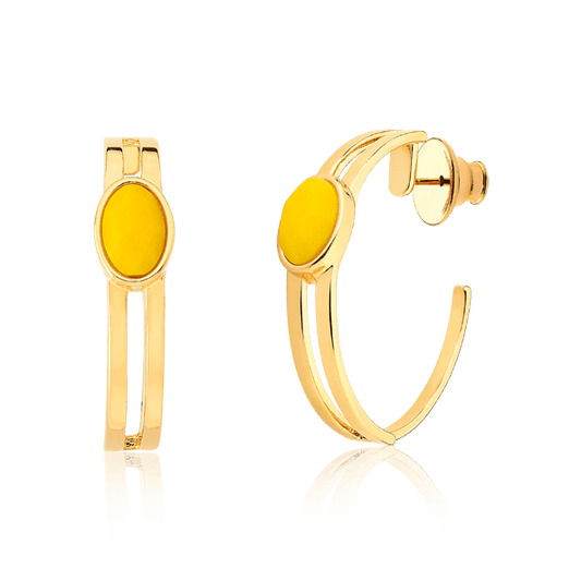 Argola Essencial Oval - Quartzo Amarelo Semijoias de luxo e design exclusivo