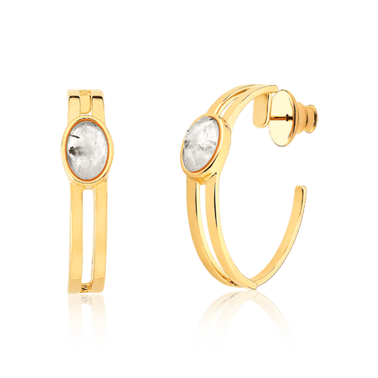 Argola Essencial Oval - Quartzo Grafite Semijoias de luxo e design exclusivo