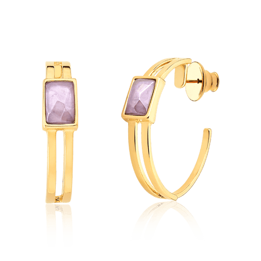 Argola Essencial Retângulo - Ametista Semijoias de luxo e design exclusivo