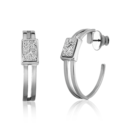 Argola Essencial Retângulo - Drusa Platina Semijoias de luxo e design exclusivo