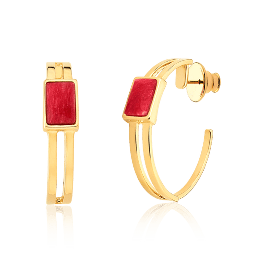 Argola Essencial Retângulo - Feldspato Vermelho Semijoias de luxo e design exclusivo