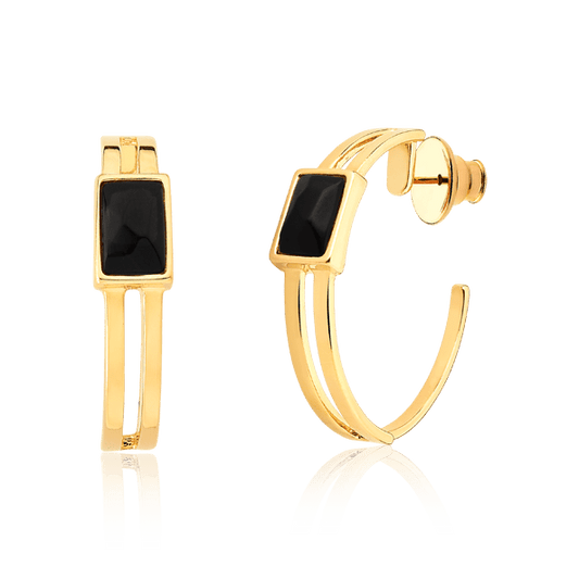 Argola Essencial Retângulo - Obsidiana Negra Semijoias de luxo e design exclusivo