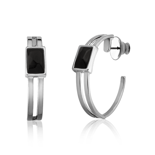 Argola Essencial Retângulo - Obsidiana Negra Semijoias de luxo e design exclusivo