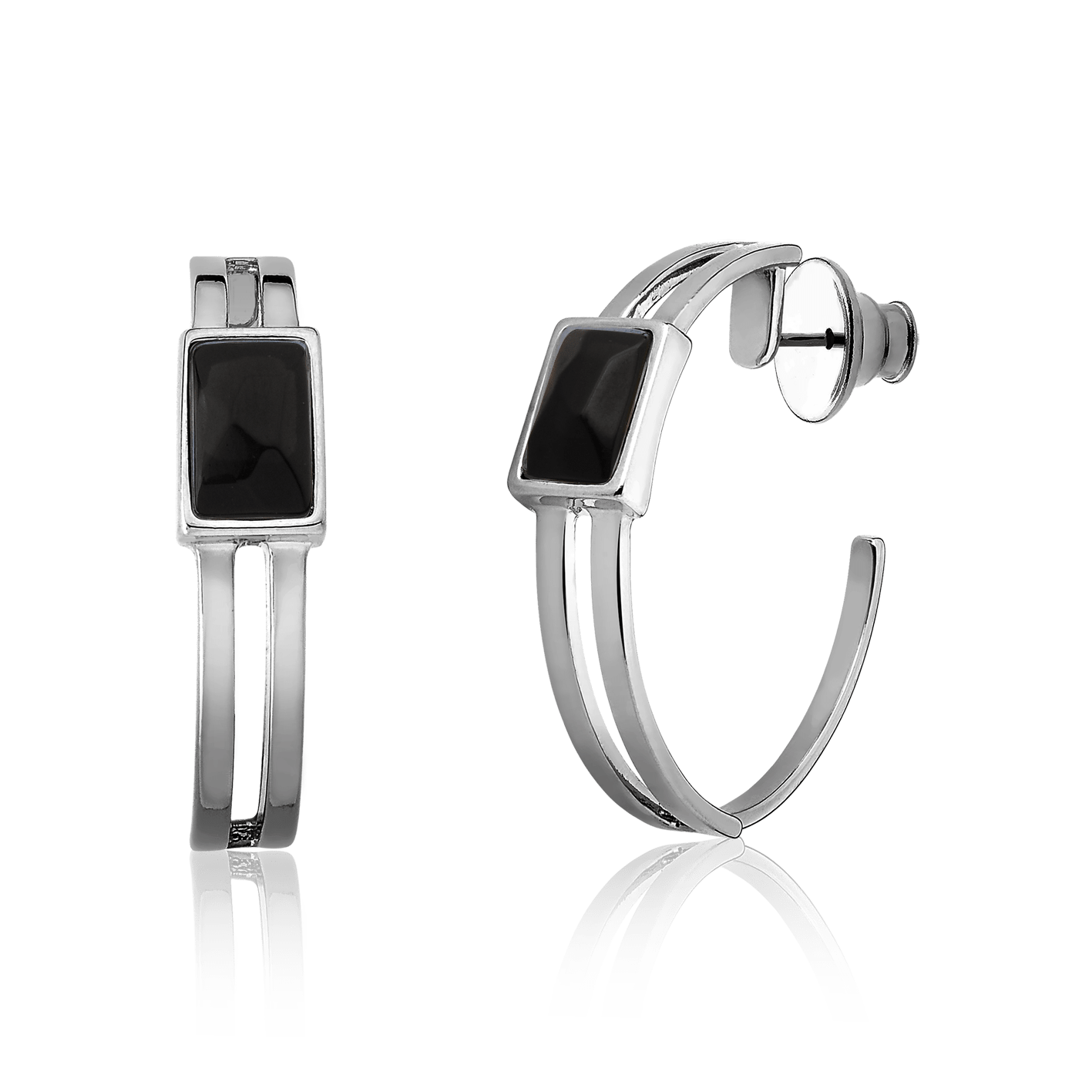 Argola Essencial Retângulo - Obsidiana Negra Semijoias de luxo e design exclusivo