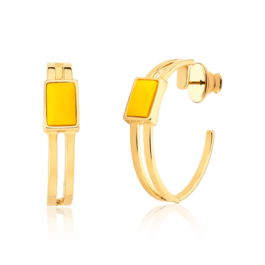 Argola Essencial Retângulo - Quartzo Amarelo Semijoias de luxo e design exclusivo