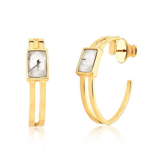 Argola Essencial Retângulo - Quartzo Grafitado Semijoias de luxo e design exclusivo