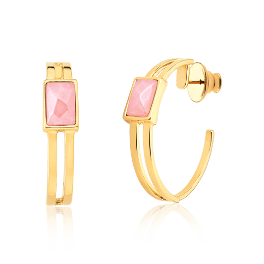 Argola Essencial Retângulo - Quartzo Rosa Semijoias de luxo e design exclusivo